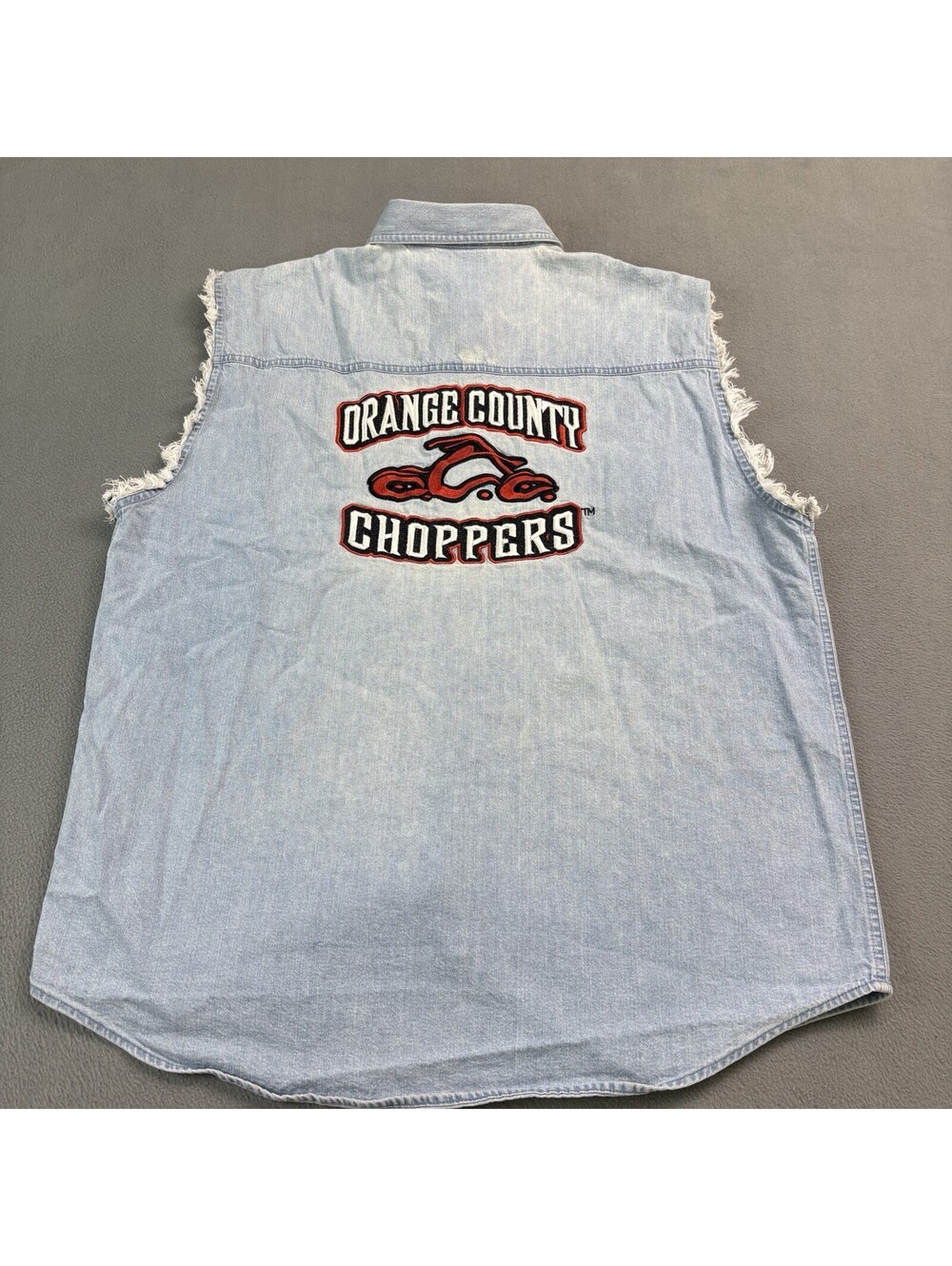 Vintage Orange County Choppers Denim Vest Size Large Blue Motorcycle Biker